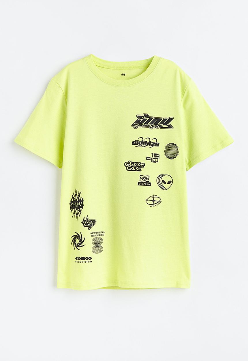 H&M - Printed cotton T-shirt - yellow/stay epic