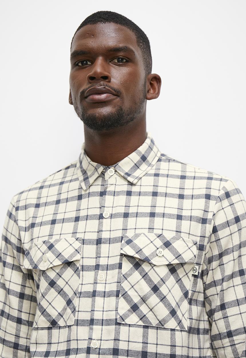 Lark & Crosse - Pocket detail long sleeve check shirt - white & navy 