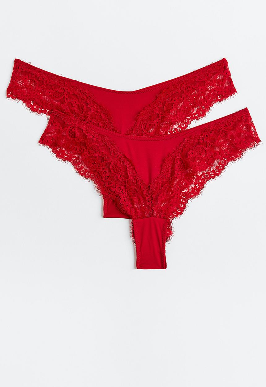 H&M - 2 Pack lace brazilian briefs - red