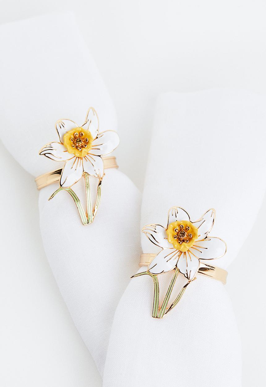 H&M - 2-pack metal napkin rings - gold-coloured/narcissus