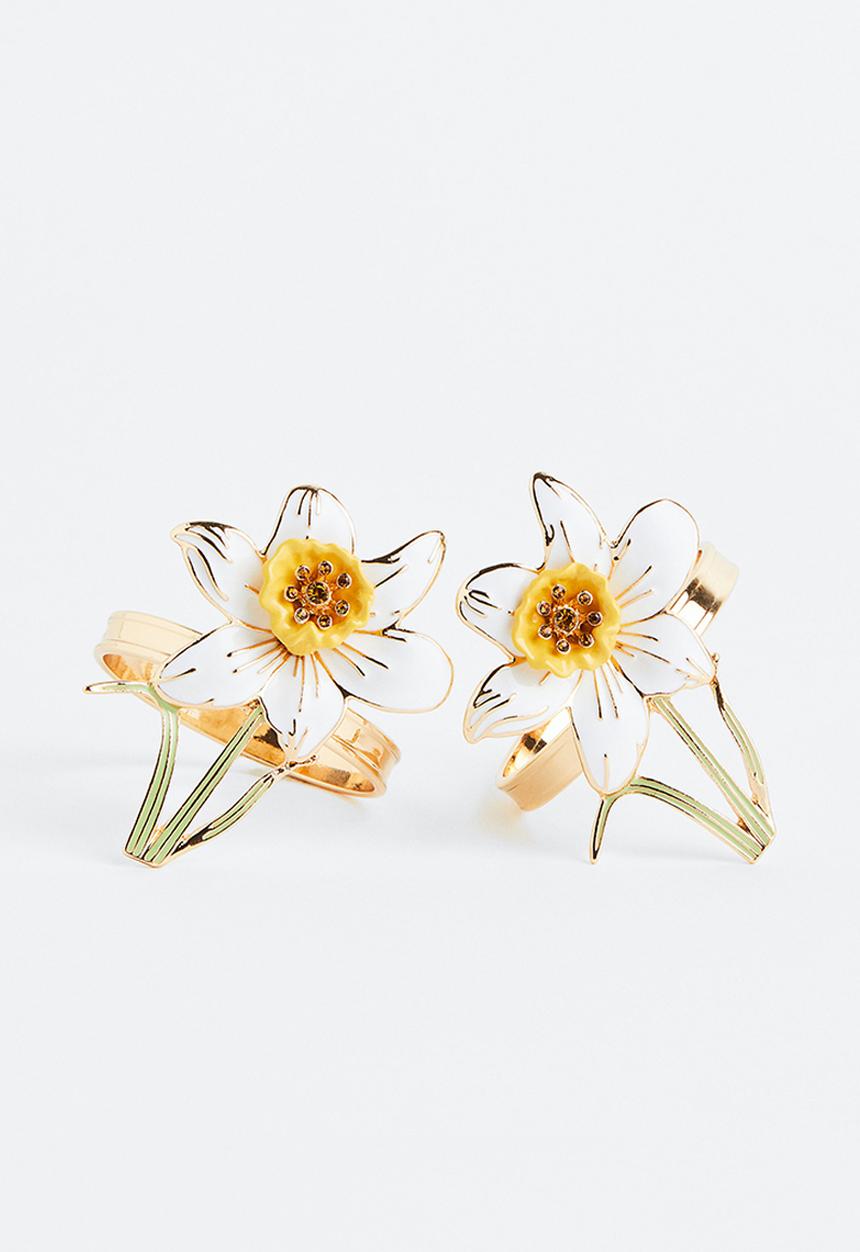 H&M - 2-pack metal napkin rings - gold-coloured/narcissus
