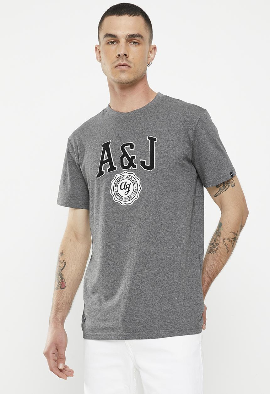 Aca Joe - Mens Aca Joe Towelling & Twill Applique Crew Tee - Charcoal Melange