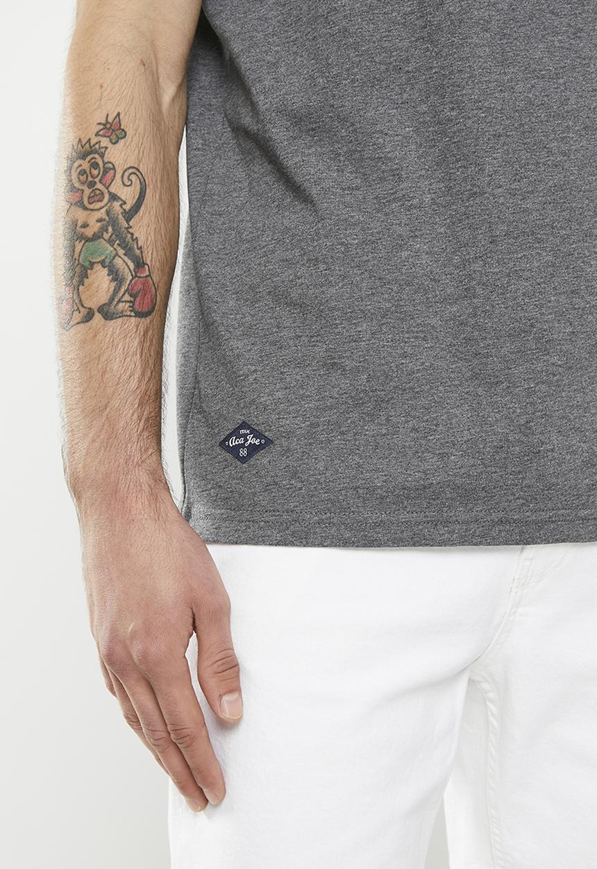 Aca Joe - Mens Aca Joe Towelling & Twill Applique Crew Tee - Charcoal Melange