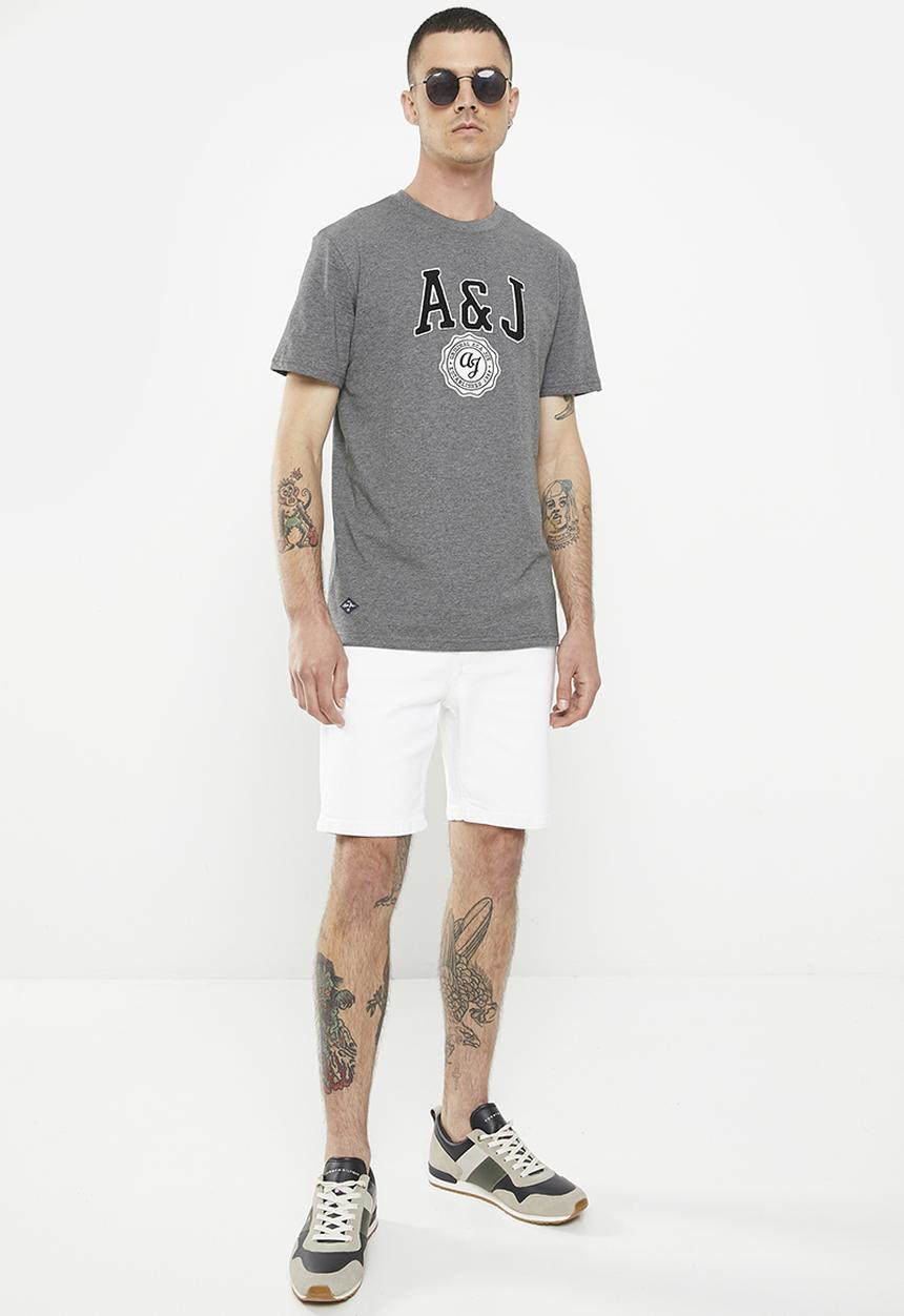 Aca Joe - Mens Aca Joe Towelling & Twill Applique Crew Tee - Charcoal Melange