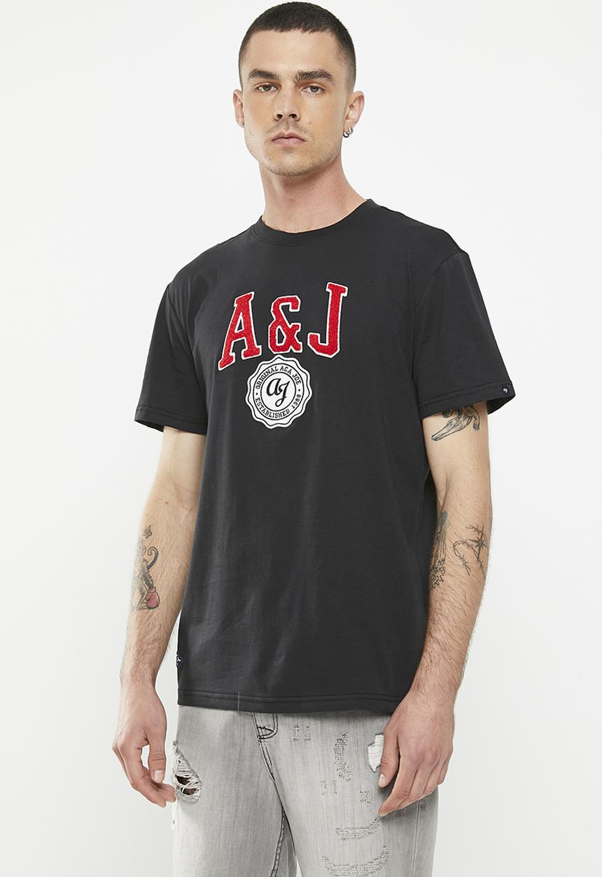 Aca Joe - Mens aca Joe towelling & twill applique crew tee short sleeve - caviar
