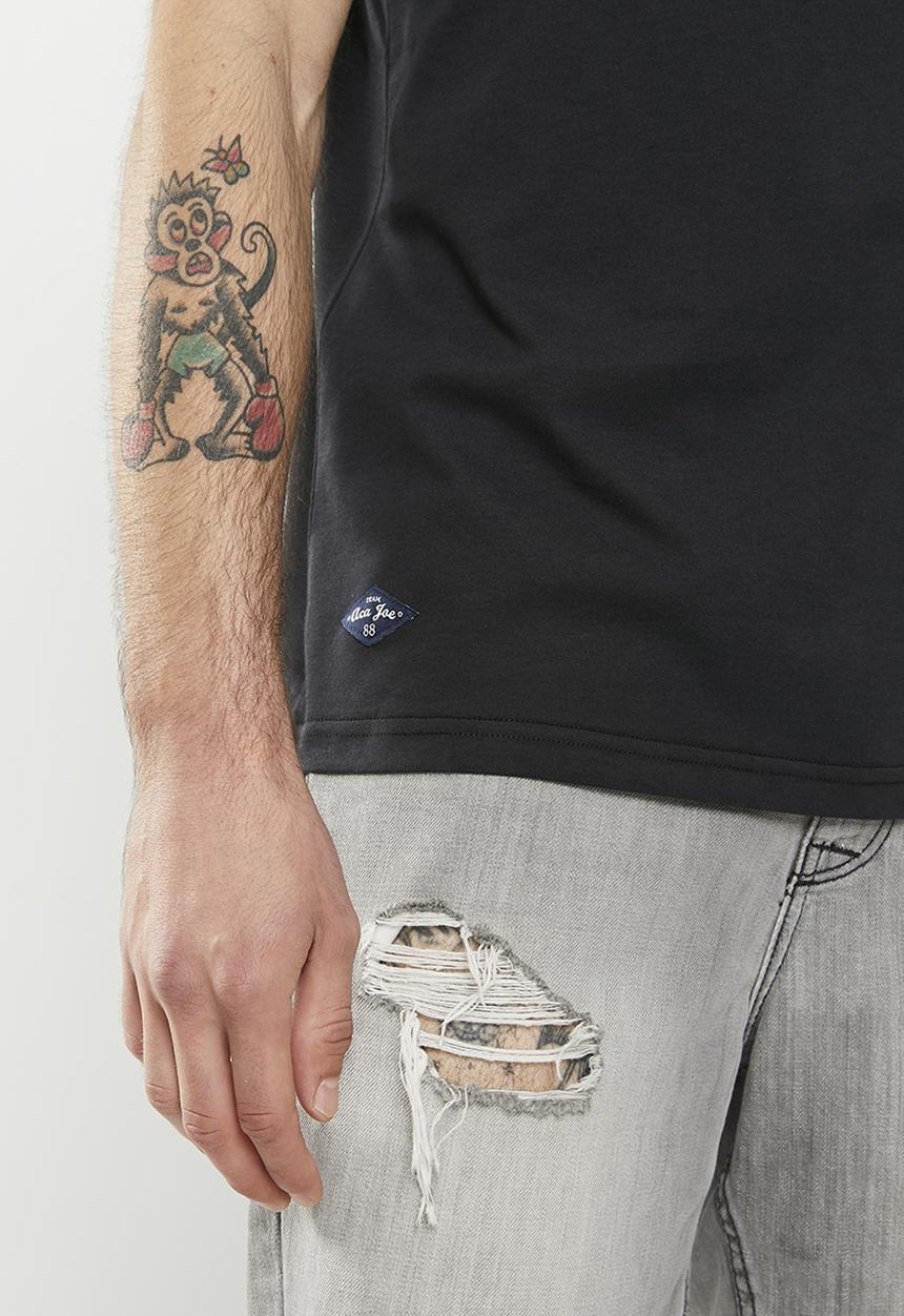 Aca Joe - Mens aca Joe towelling & twill applique crew tee short sleeve - caviar