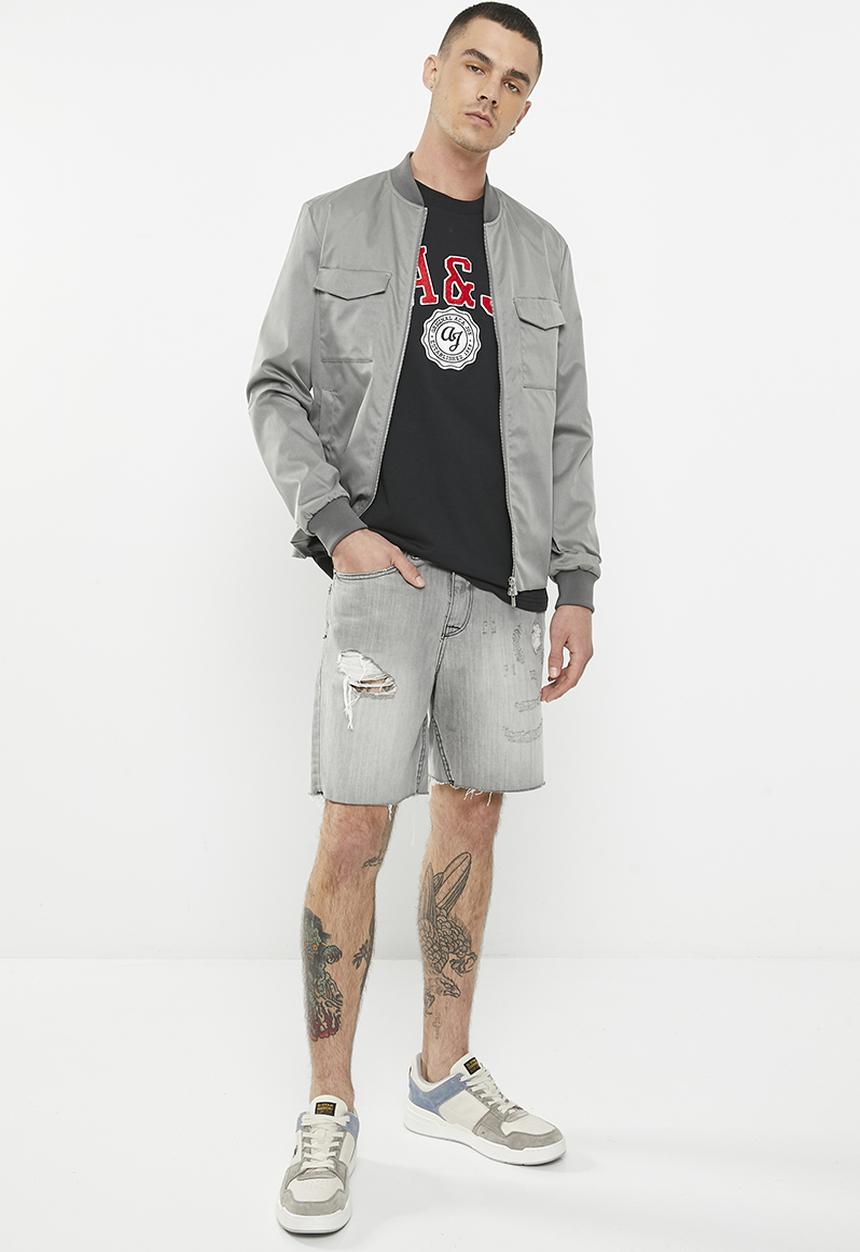 Aca Joe - Mens aca Joe towelling & twill applique crew tee short sleeve - caviar
