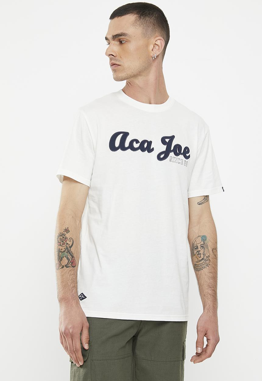 Aca Joe - Mens Aca Joe washed twill applique crew tee - ss - snow white