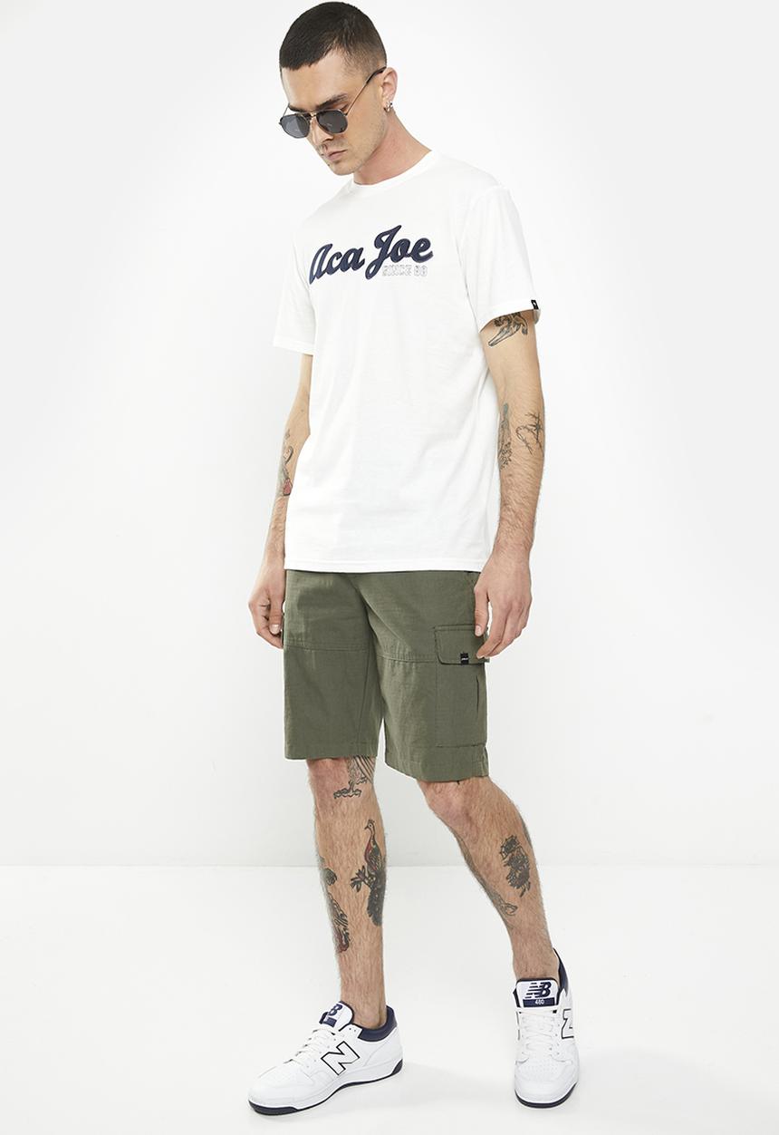 Aca Joe - Mens Aca Joe washed twill applique crew tee - ss - snow white