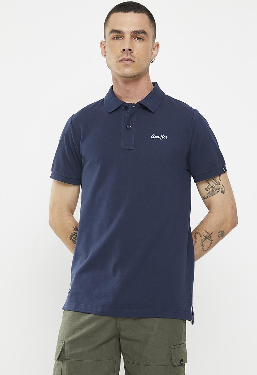 Aca Joe - Mens Aca Joe Pique Regular Fit Logo Embroidery Golfer - Dress Blue
