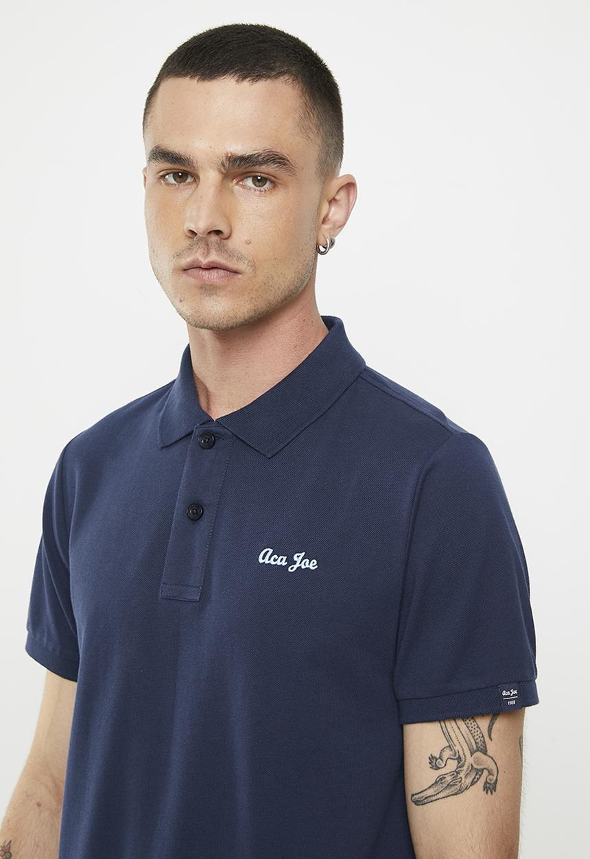 Aca Joe - Mens Aca Joe Pique Regular Fit Logo Embroidery Golfer - Dress Blue