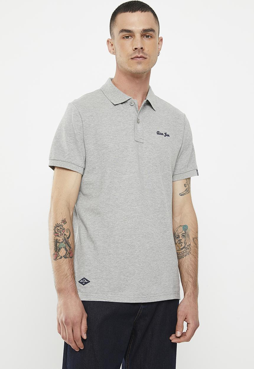 Aca Joe - Mens Aca Joe Pique Regular Fit Logo Embroidery Golfer - Grey Melange