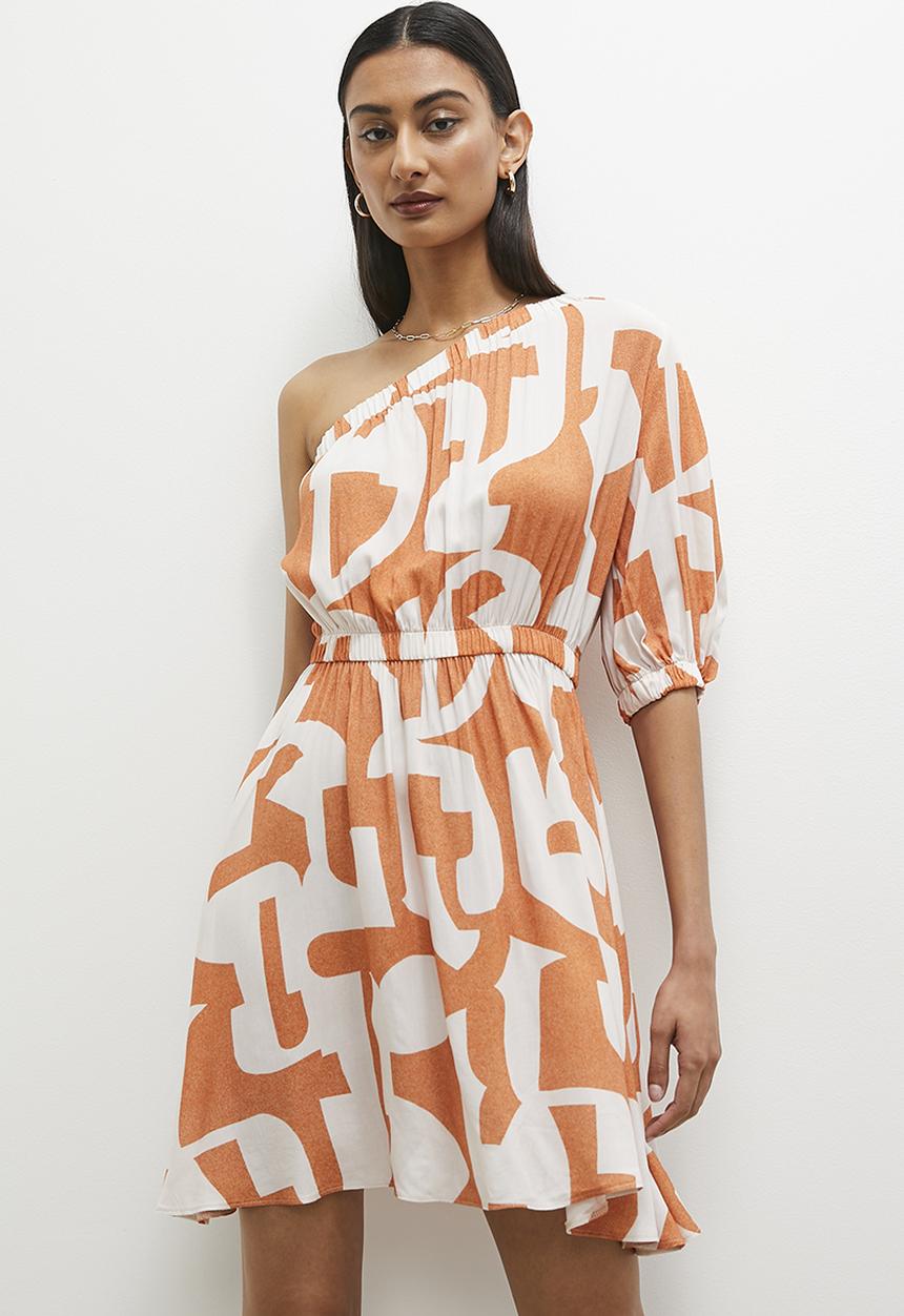 Superbalist - Asym mini dress - orange & white 