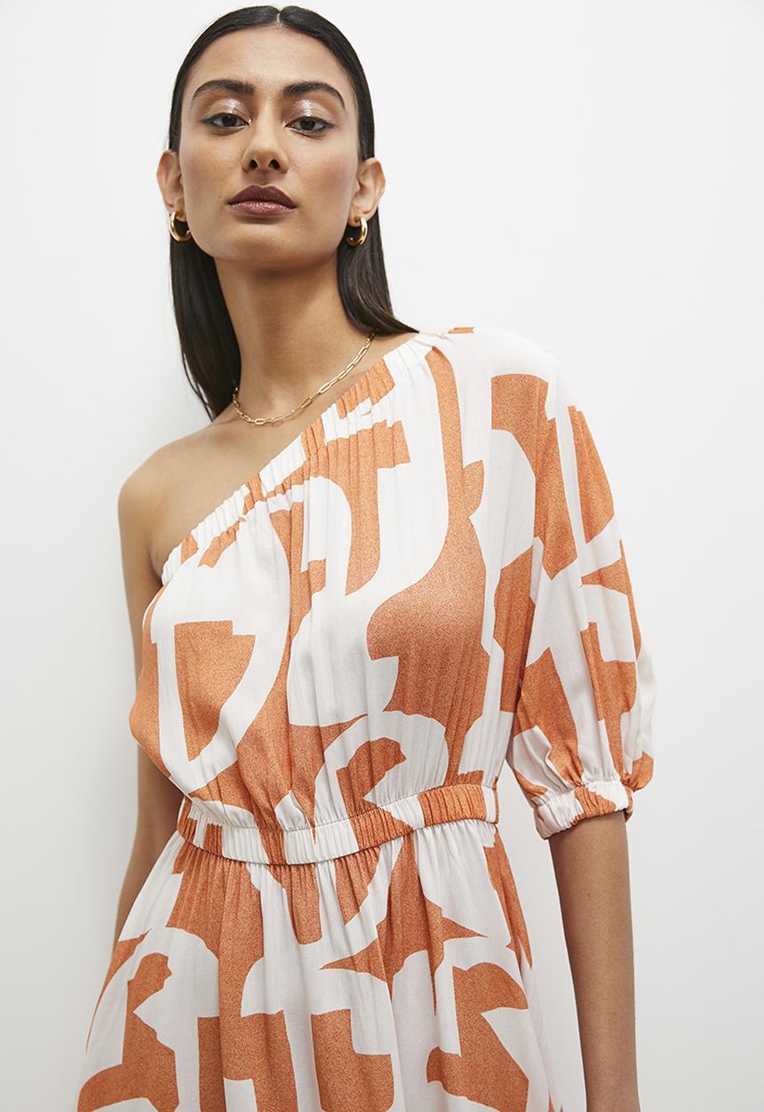 Superbalist - Asym mini dress - orange & white 