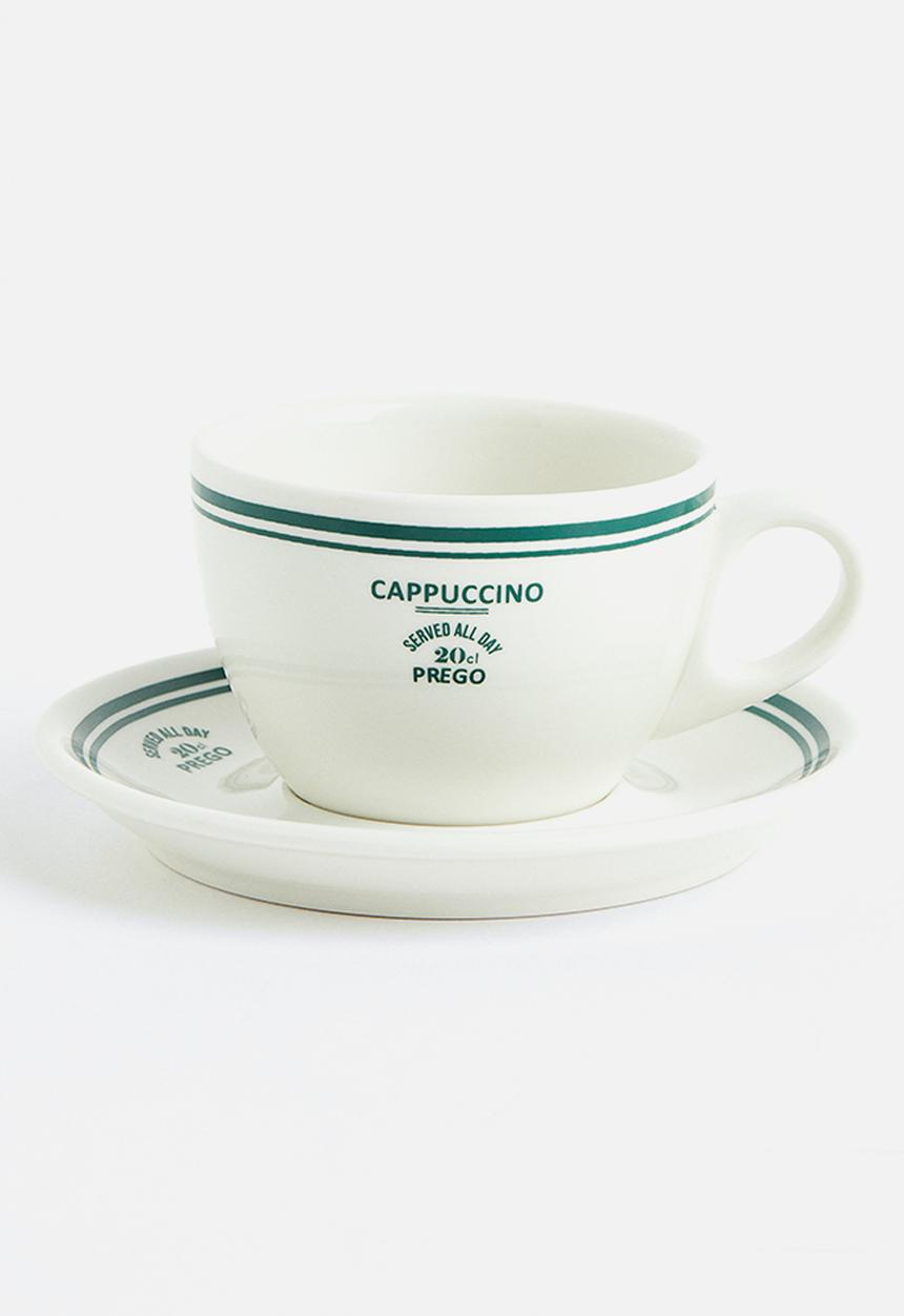 H&M - Cappuccino cup and saucer - white/green 