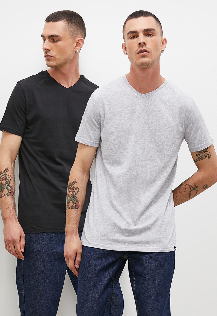 Superbalist - 2 Pack dean bci v-neck tees - black / grey melange