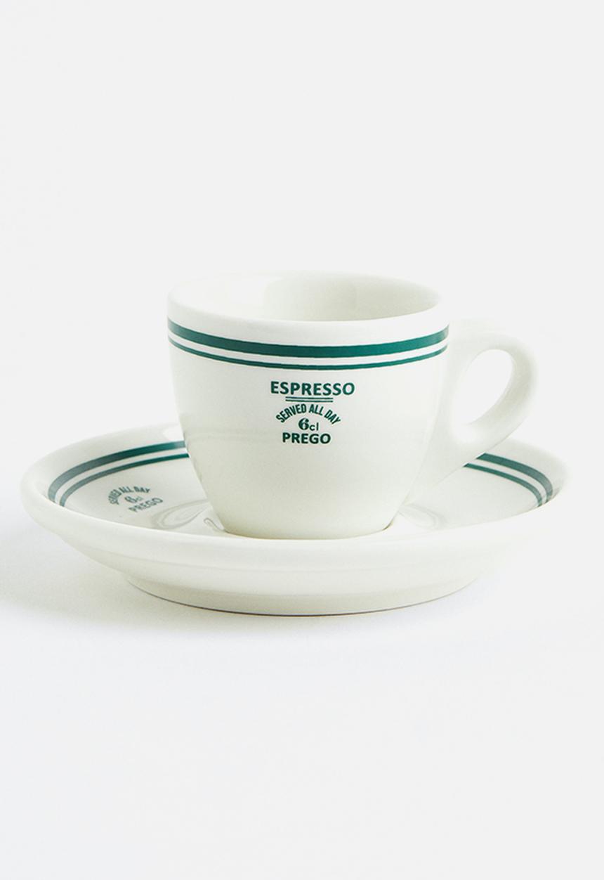 H&M - Espresso cup and saucer - white/green 