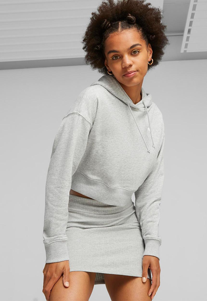 PUMA - Classics cropped hoodie tr - light gray heather