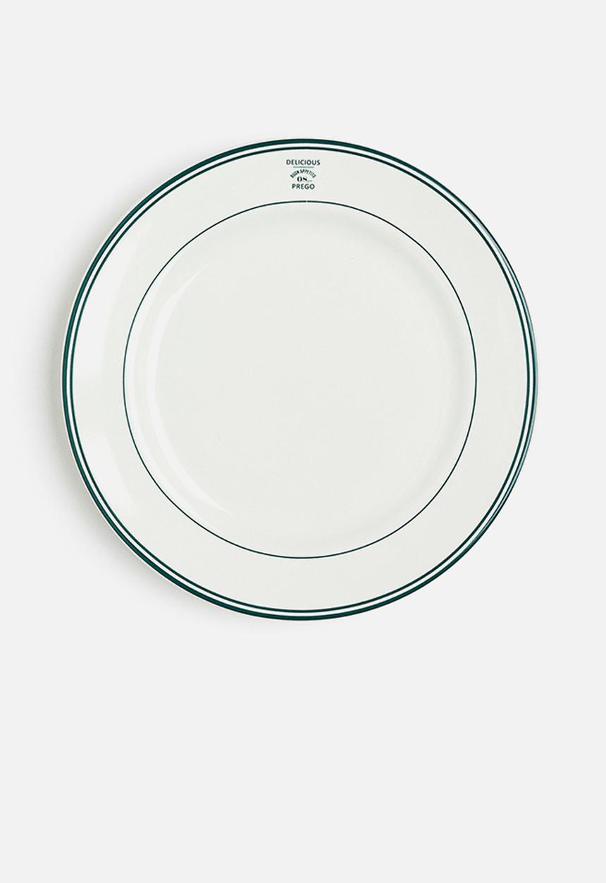 H&M - Stoneware plate - white/green