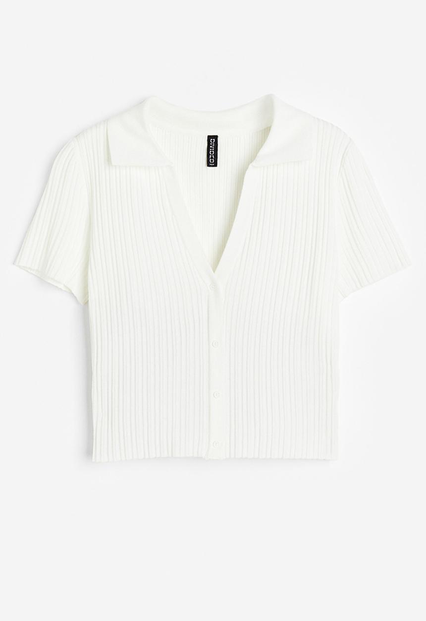 H&M - Collared rib-knit top - white