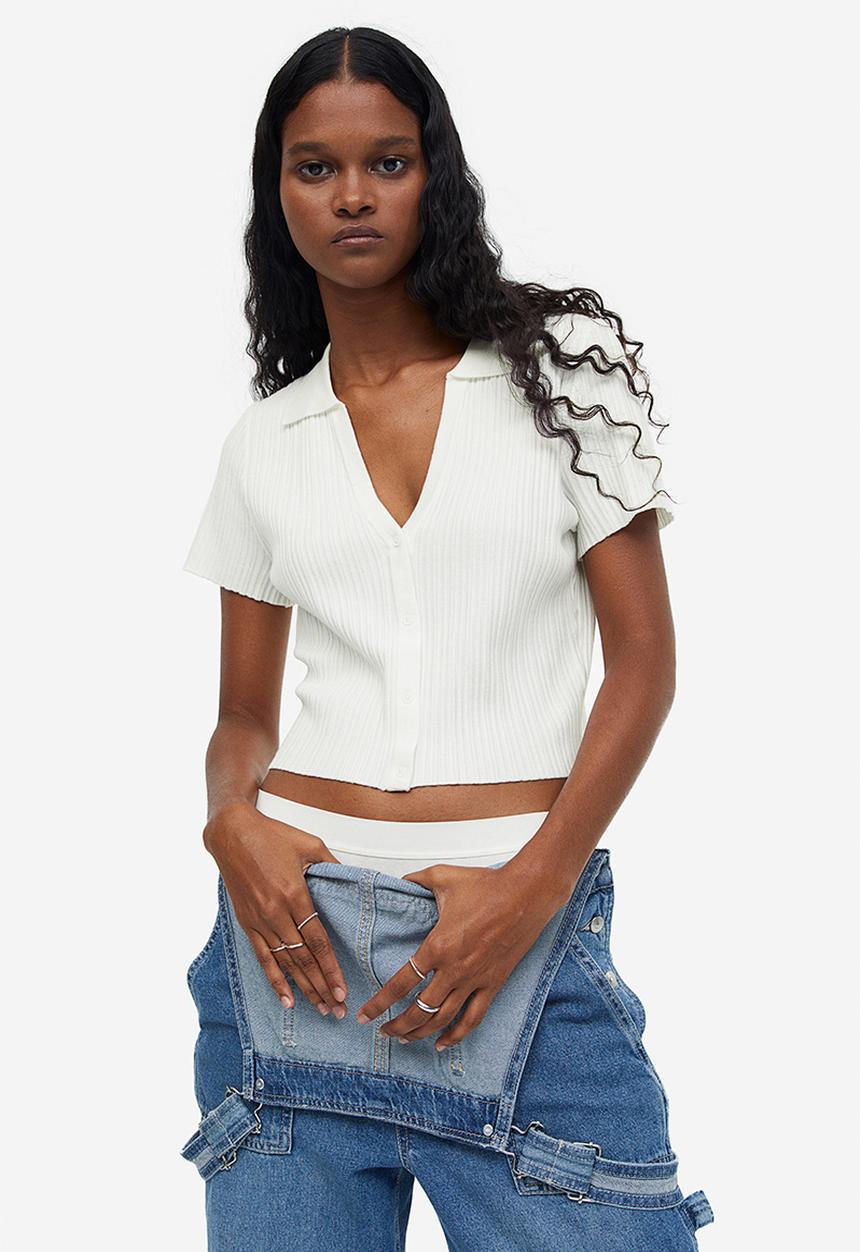 H&M - Collared rib-knit top - white