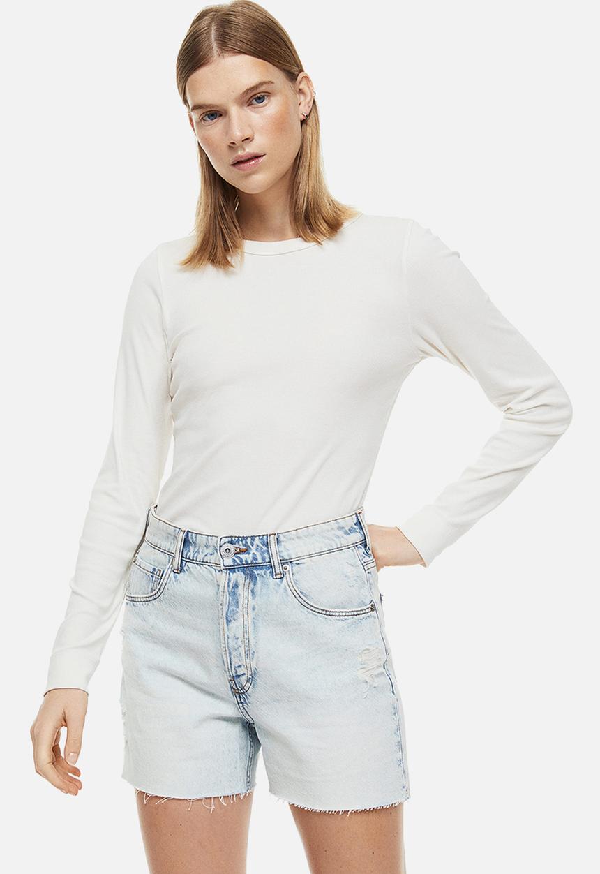 H&M - High waist denim shorts - light denim blue 