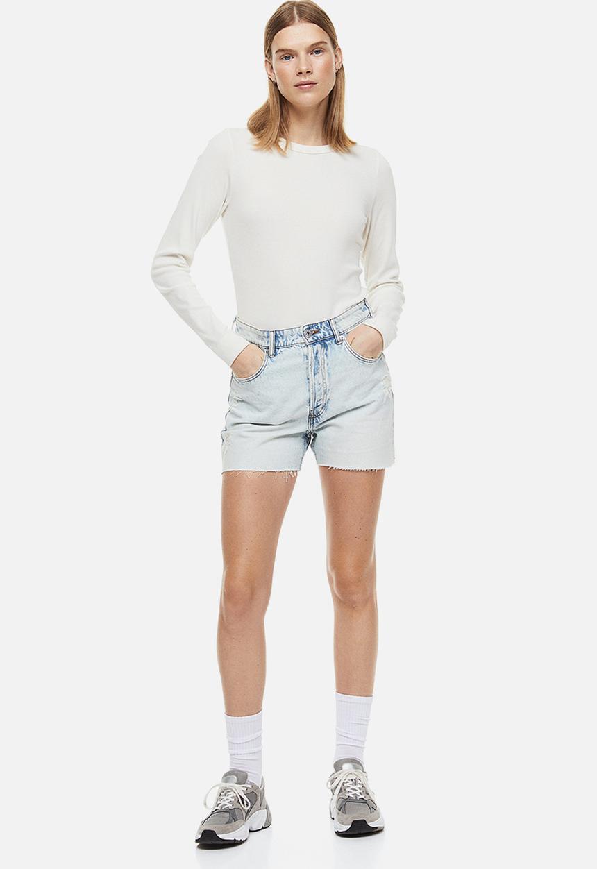 H&M - High waist denim shorts - light denim blue 