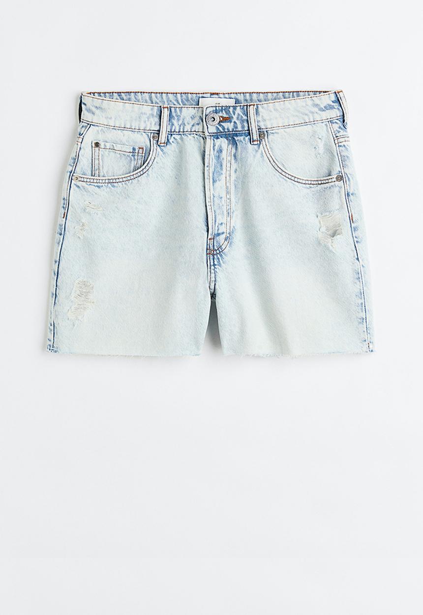 H&M - High waist denim shorts - light denim blue 