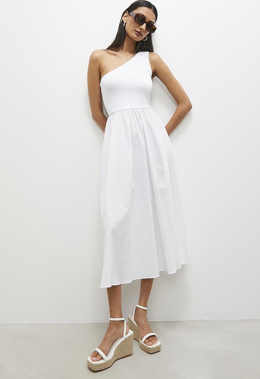 Superbalist - Asym combo midi dress - white
