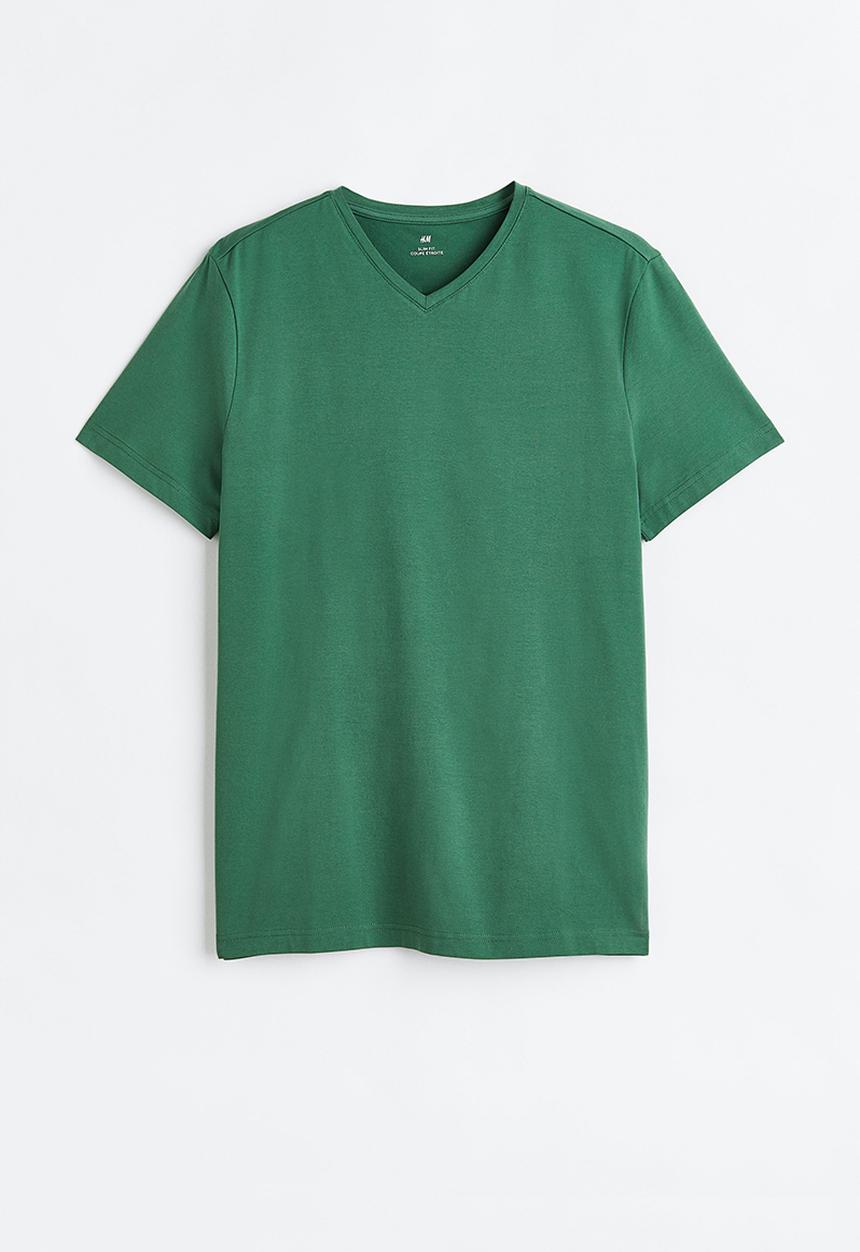 H&M - Slim fit v-neck t-shirt - green