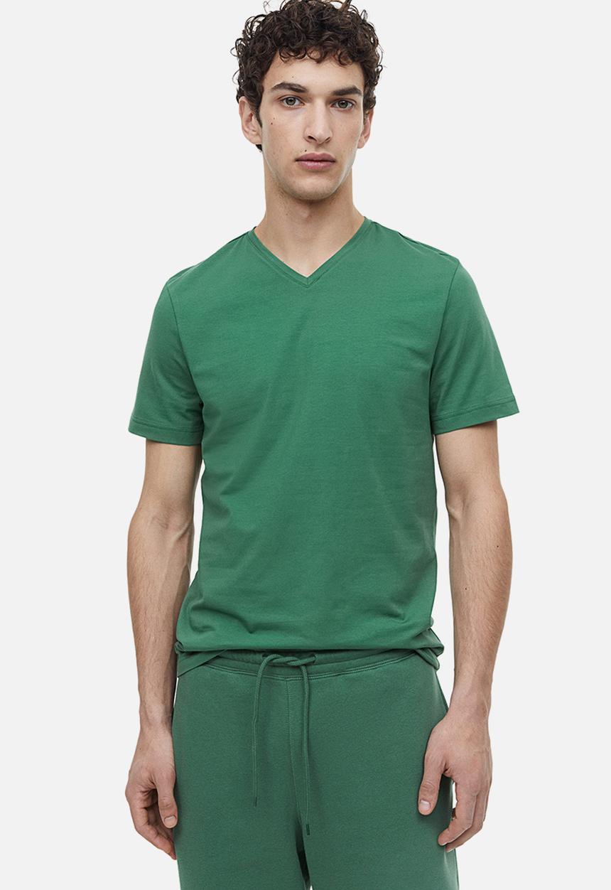 H&M - Slim fit v-neck t-shirt - green