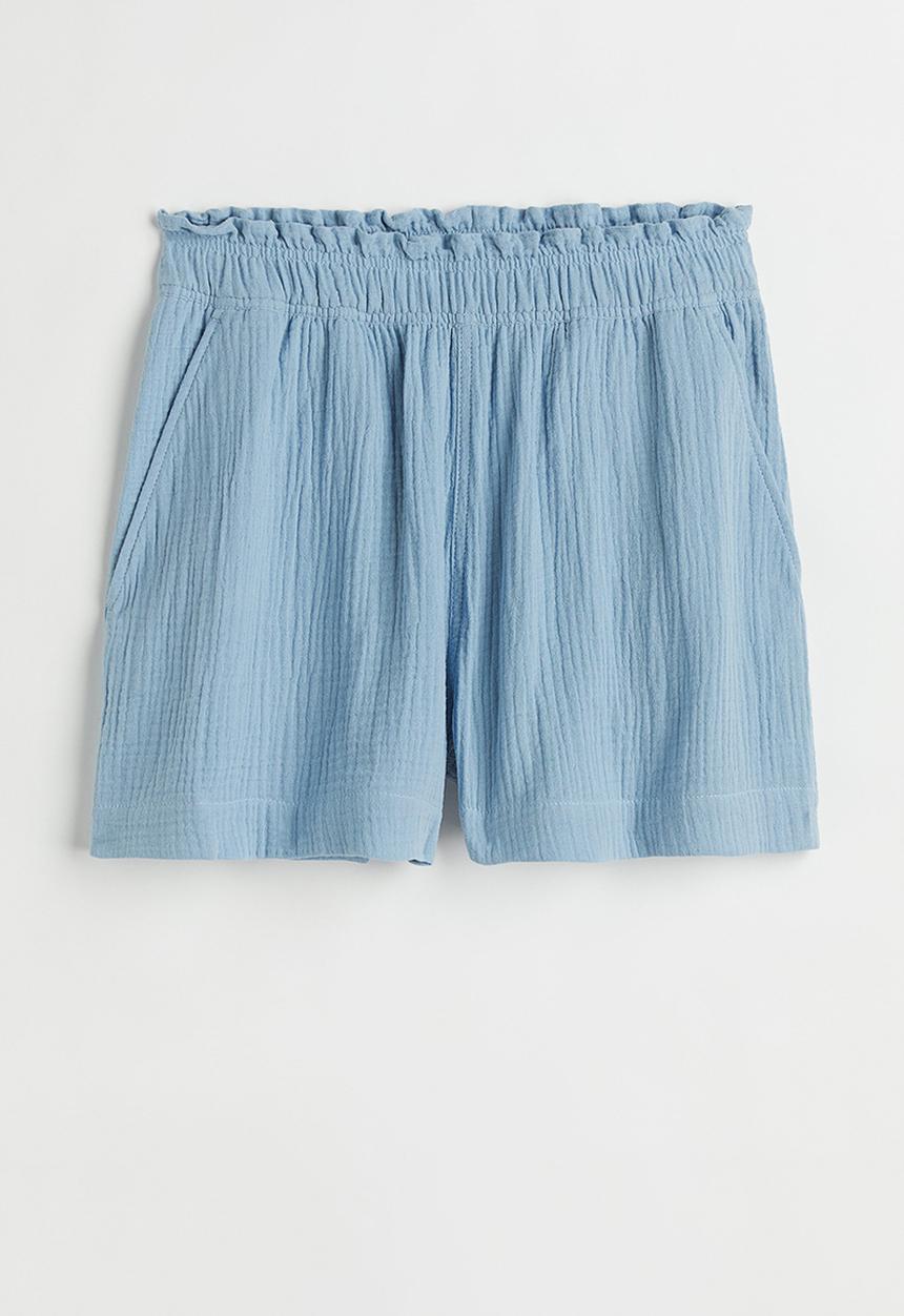 H&M - Crinkled cotton shorts - light blue
