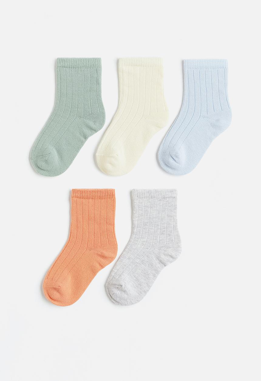 H&M - 5-pack textured-knit socks - light green/orange 