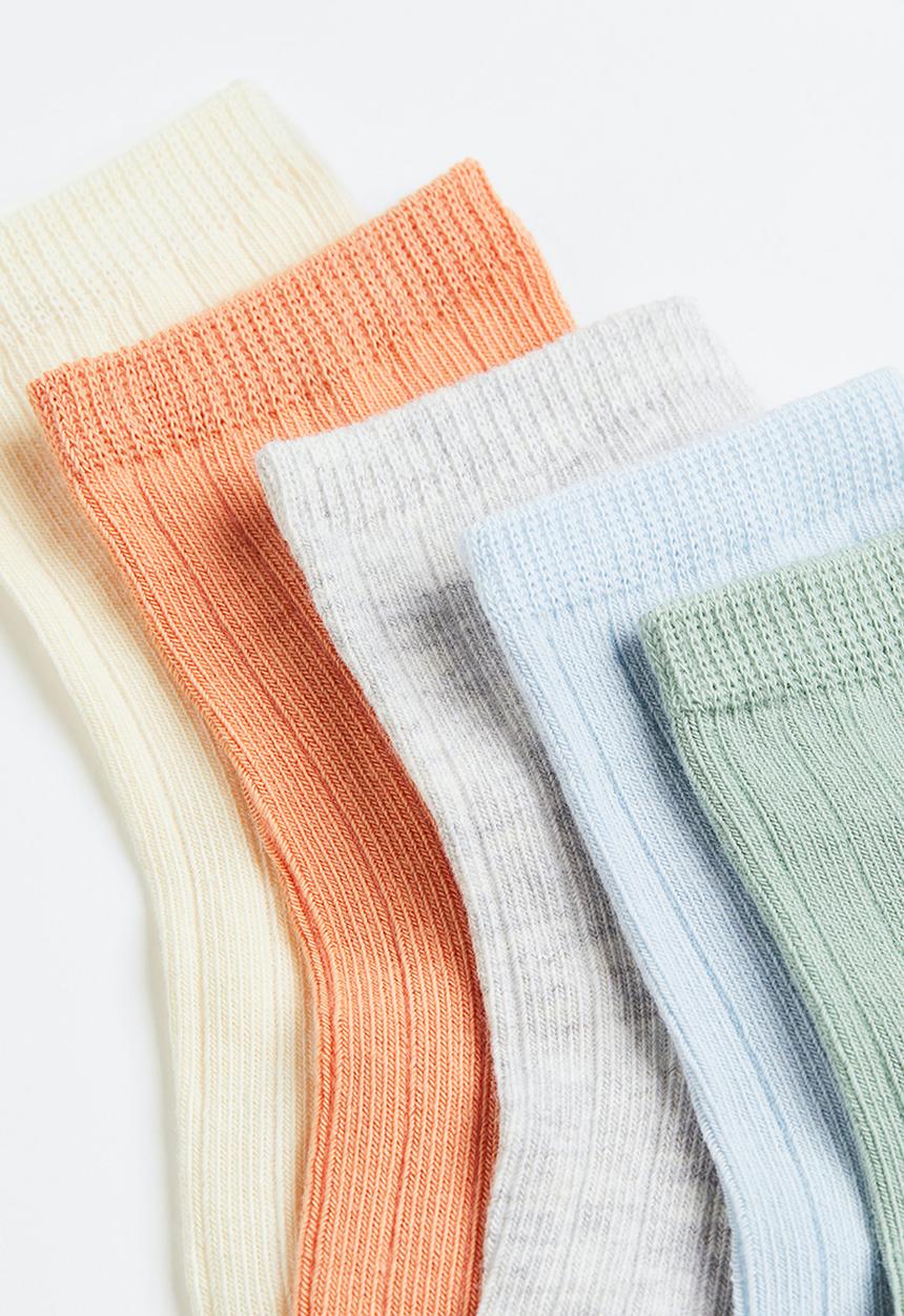 H&M - 5-pack textured-knit socks - light green/orange 