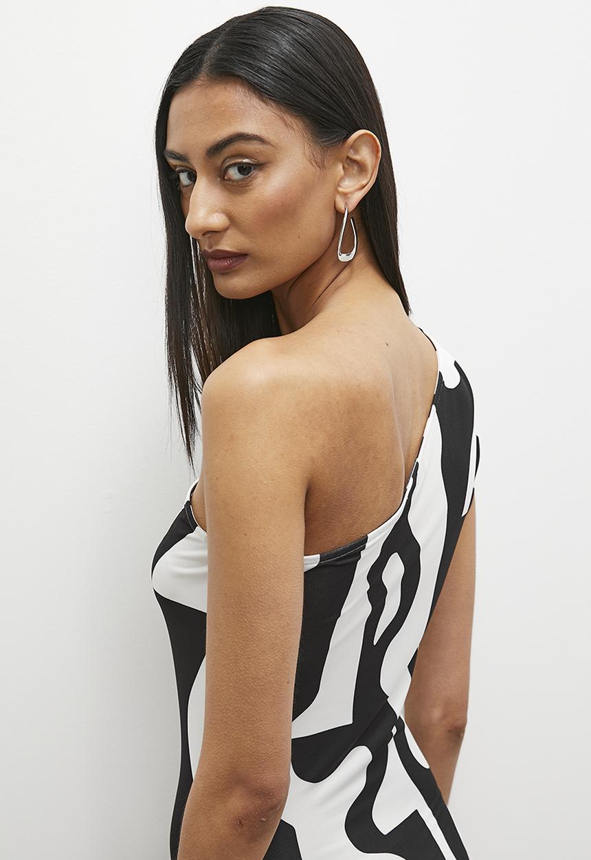Superbalist - Asym maxi dress with slit - white & black 