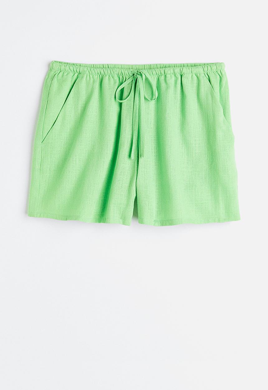 H&M - Linen-blend pull-on shorts - bright green