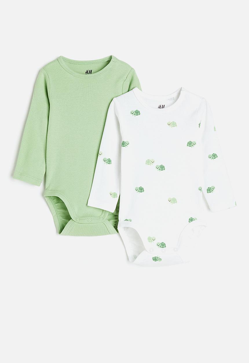 H&M - 2-pack cotton bodysuits - light green/turtles 