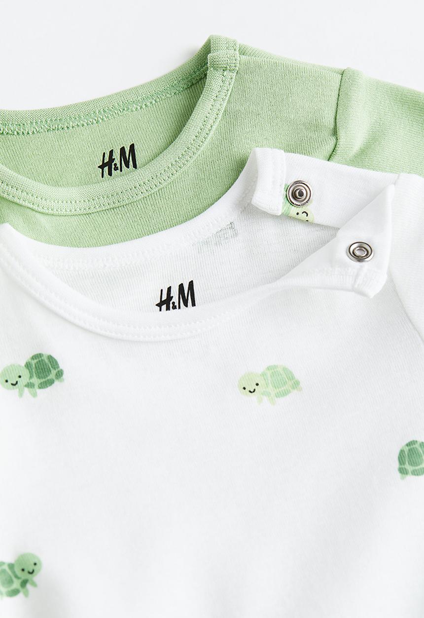 H&M - 2-pack cotton bodysuits - light green/turtles 