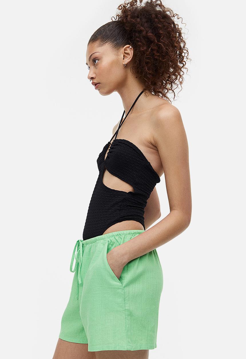 H&M - Linen-blend pull-on shorts - bright green