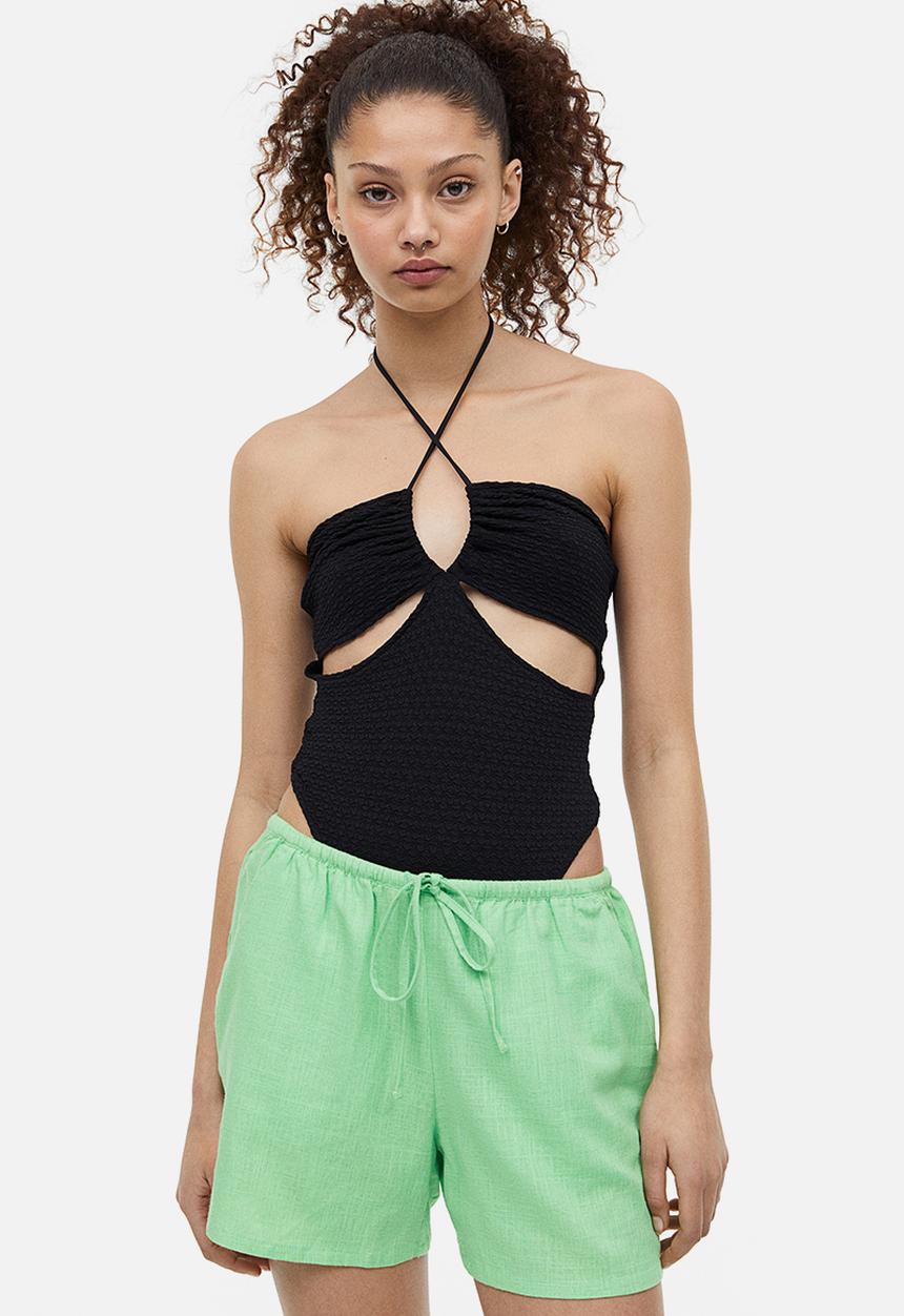 H&M - Linen-blend pull-on shorts - bright green