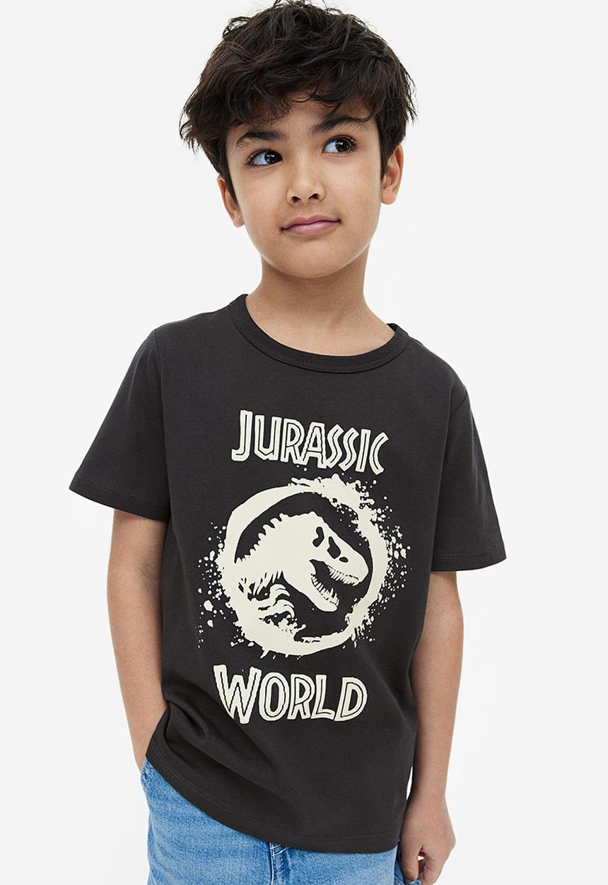 H&M - Printed cotton t-shirt - dark grey/jurassic world