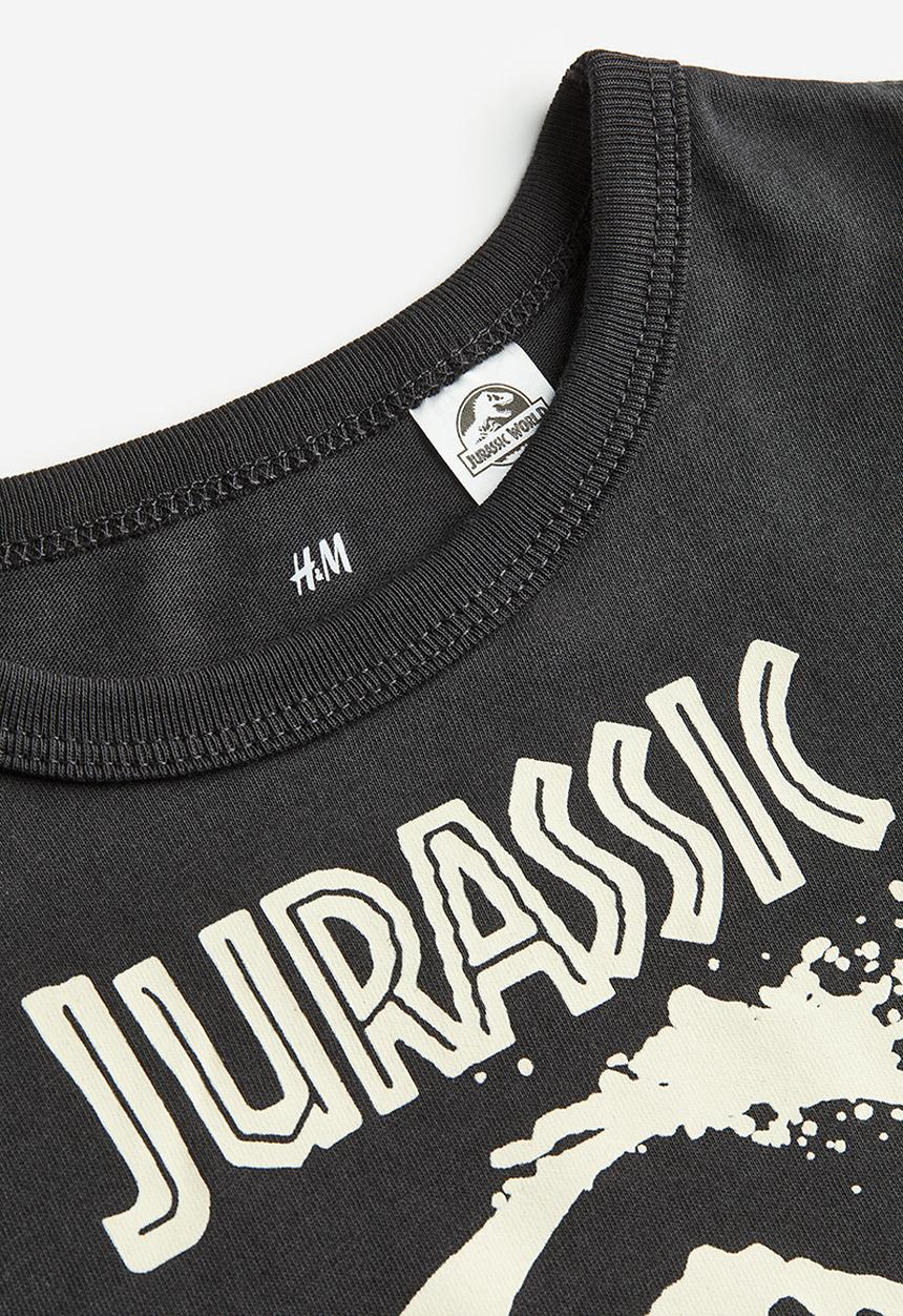 H&M - Printed cotton t-shirt - dark grey/jurassic world