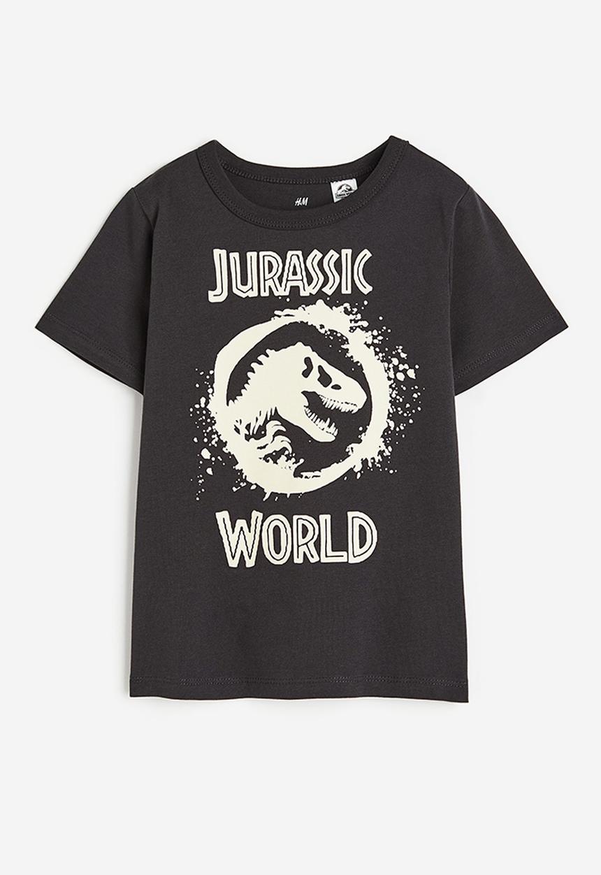 H&M - Printed cotton t-shirt - dark grey/jurassic world