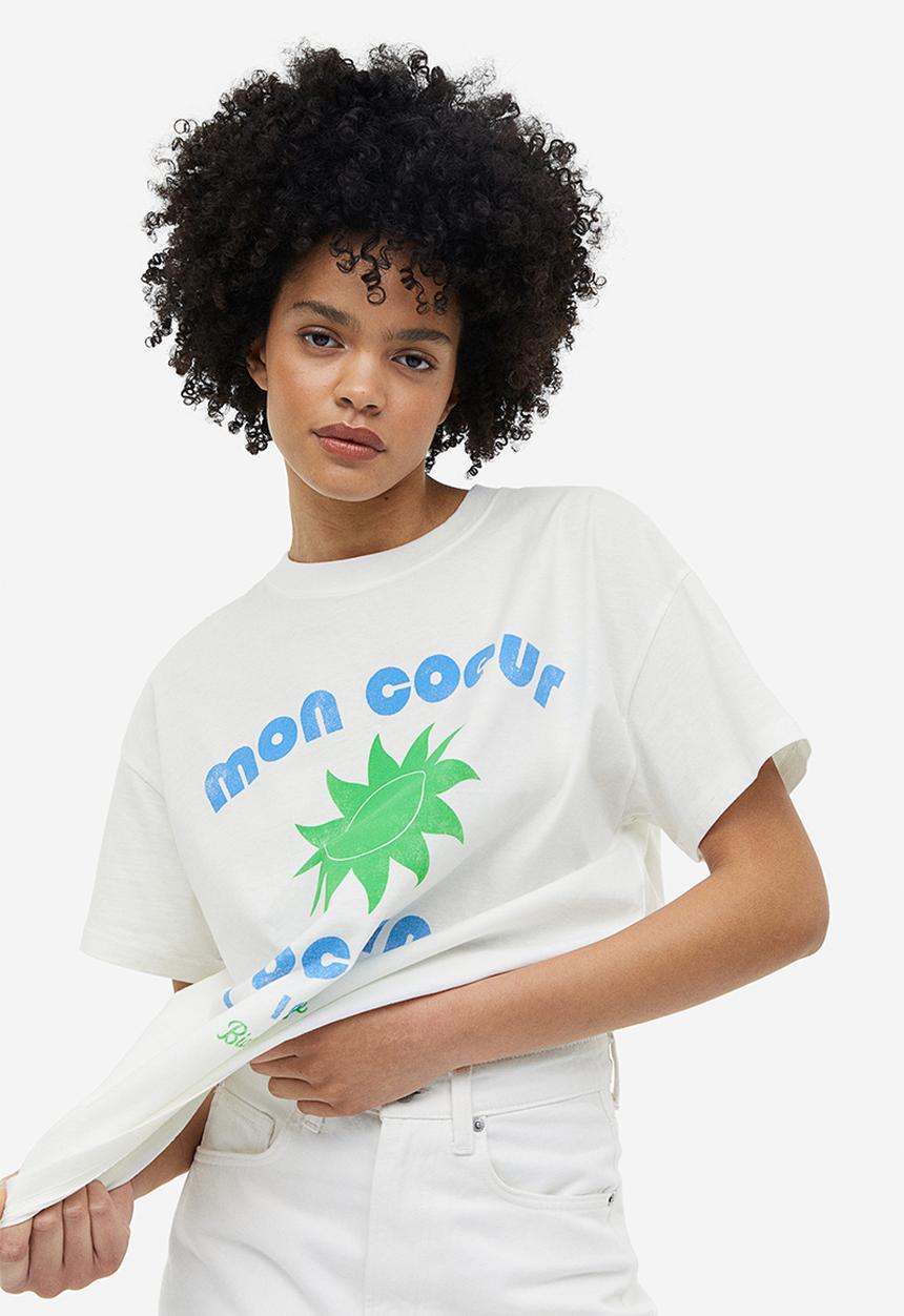 H&M - Printed T-shirt - white/mon coeur