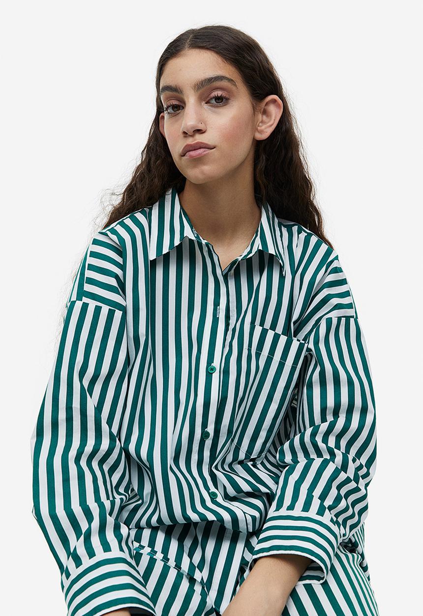 H&M - Cotton shirt - green/striped 