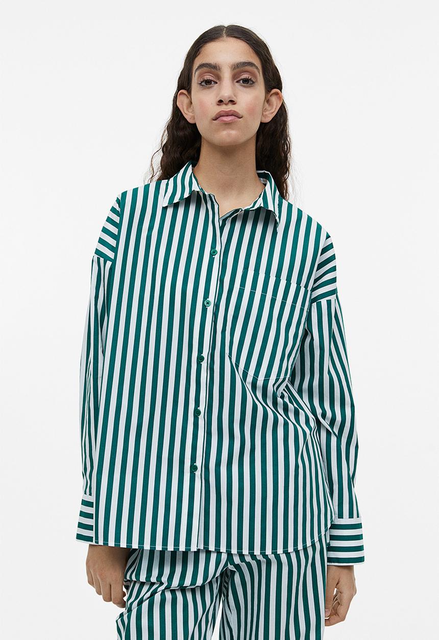 H&M - Cotton shirt - green/striped 