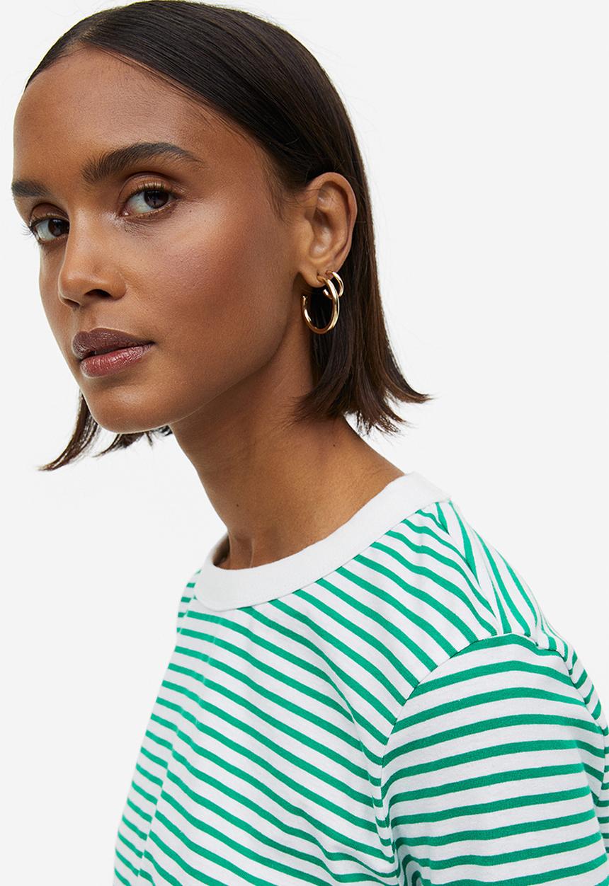 H&M - Cotton jersey top - white/green striped