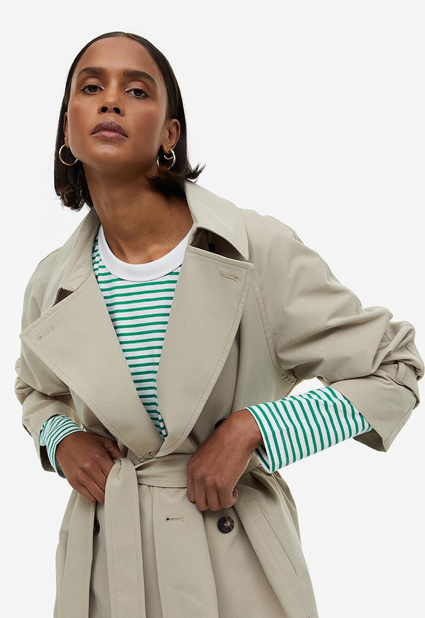 H&M - Cotton jersey top - white/green striped