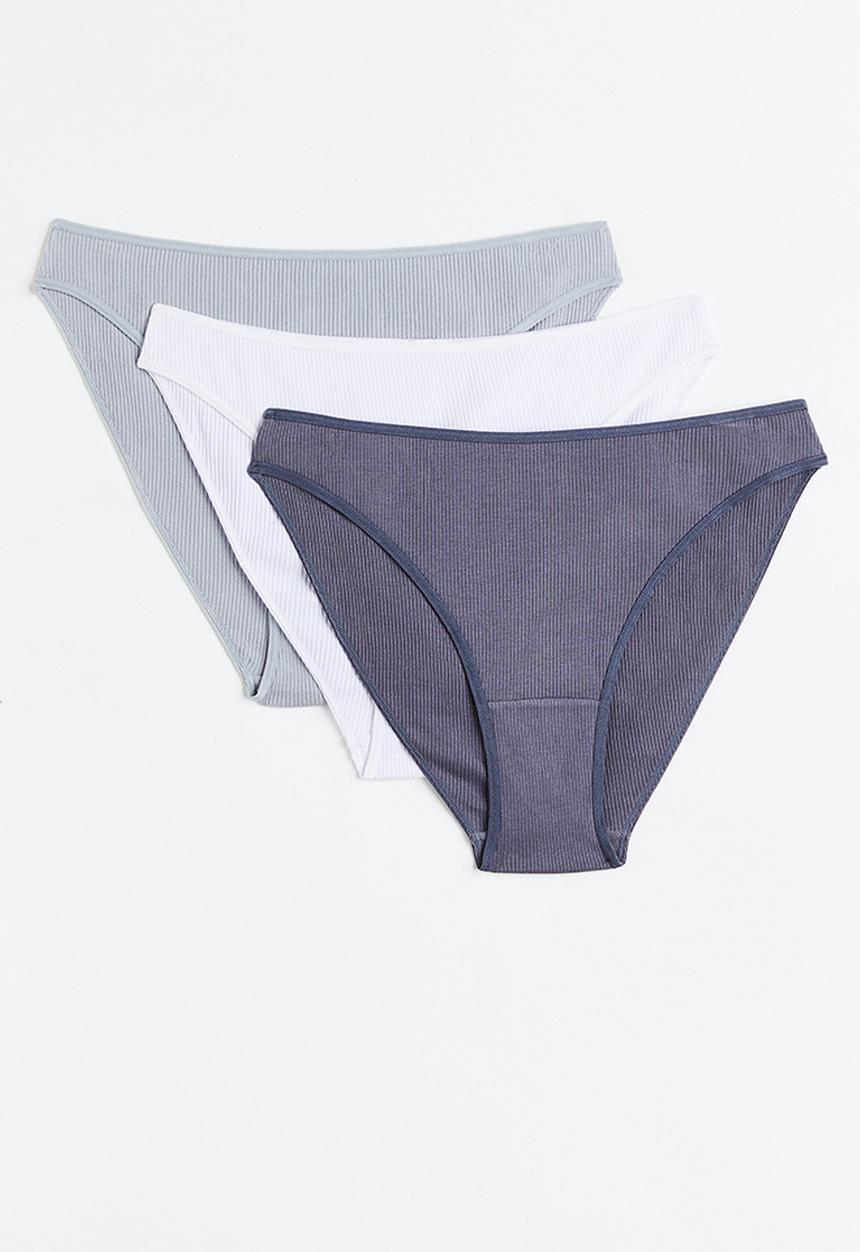 H&M - 3-pack cotton bikini briefs - light blue/white/dark blue
