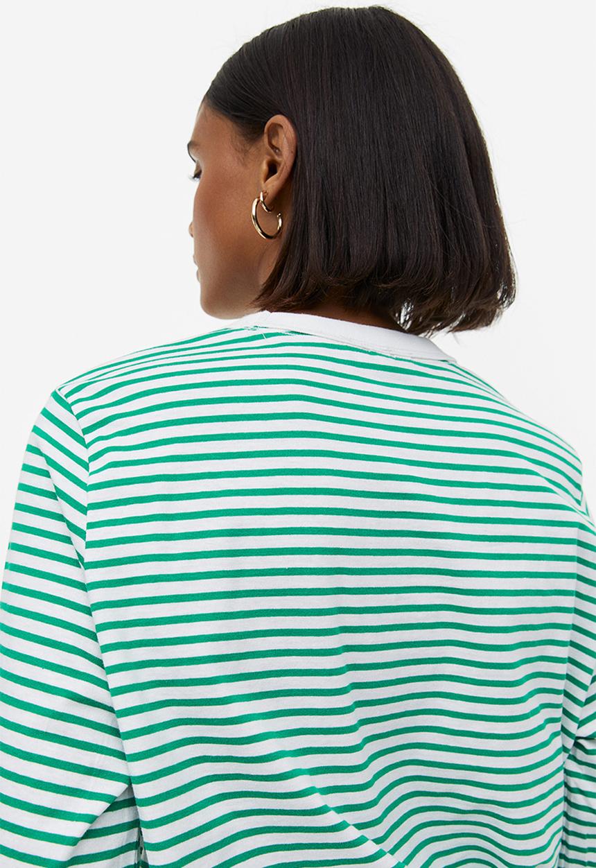 H&M - Cotton jersey top - white/green striped